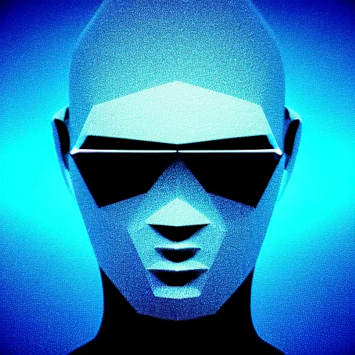 Prompt: Rule of thirds. Badass. Cool. Neat. Wearing stylish sunglasses. In the style of faceted glass geometric abstract art. 4k. HDR. Award-winning. Raytracing. Global illumination. Ambient occlusion. Blue color scheme. Octane render of a cool abstract geometric head forum avatar character. Futuristic. badass. interesting. intriguing. stylish.