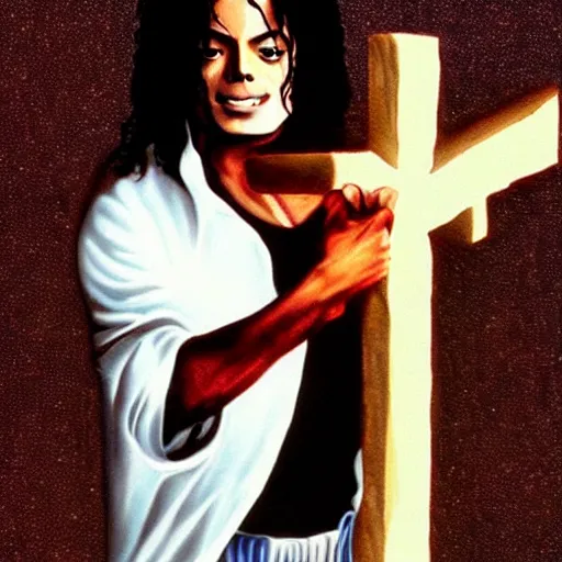 Image similar to michael jackson as jesus christ carrying a cross, realistic