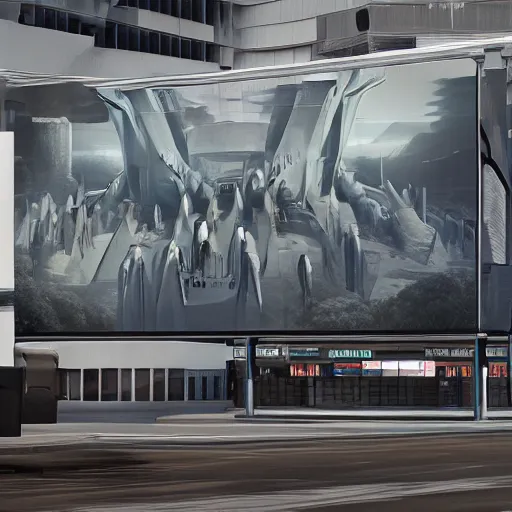 Image similar to sci-fi organic brutalism speed dynamic o x u wall panel on the coronation of napoleon painting and digital billboard in the middle, unreal engine 5, keyshot, octane, artstation trending, ultra high detail, ultra realistic, cinematic, 8k, 16k, in style of zaha hadid, in style of nanospace artstation, in plastic,dark, tilt shift,