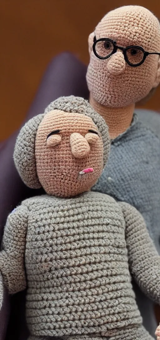 Image similar to A photorealistic Larry David crochet doll