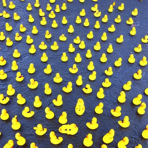 Image similar to an army of 3 trillion rubber ducks invading earth, extremely detailed