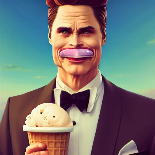 Image similar to full body anthropomorphic ice cream man cone resembling rob lowe!, fantasy, sci - fi, by charlie bowater, artgerm, ilya kuvshinov, krenz cushart, ruan jia, realism, ultra detailed, 8 k resolution