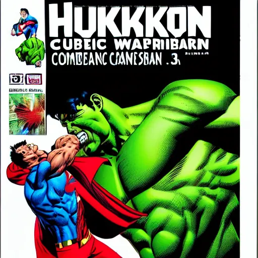 Image similar to hyper - realistic hulk vs superman, comic book, by frank miller, 4 k, 3 d