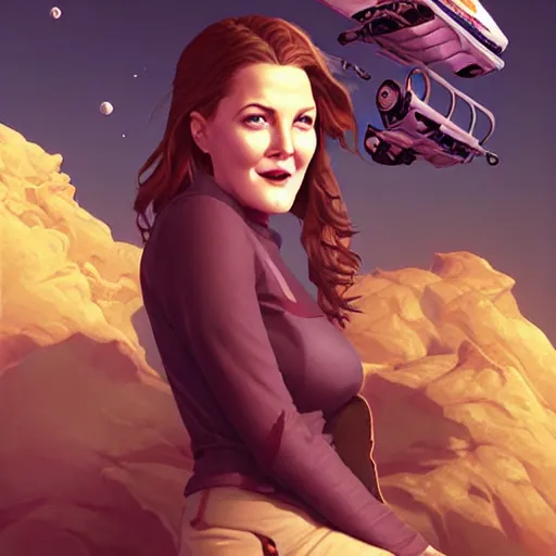 Prompt: drew barrymore inside smore!, bionic scifi, chocolate and graham cracker background, by charlie bowater, ross tran, artgerm, and makoto shinkai, detailed, inked, western comic book art