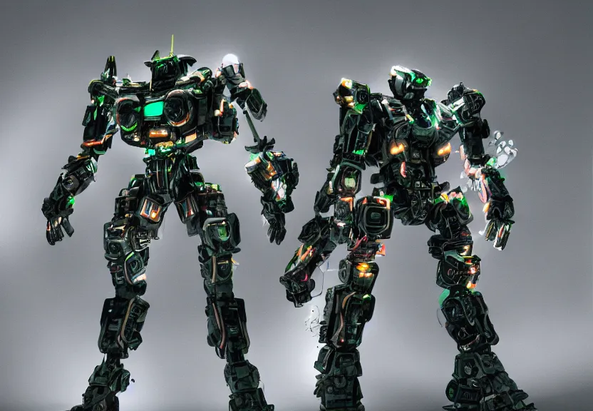 Image similar to a ultra realistic hyper realistic underexposed film photograph of an intricate neon mech warrior