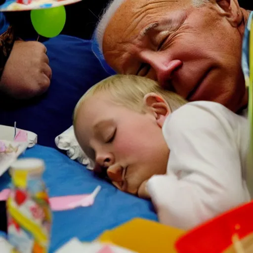 Prompt: joe biden asleep at a childrens party