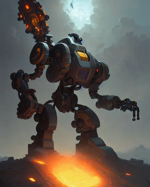 Image similar to bastion the robot from overwatch, character portrait, concept art, intricate details, highly detailed by greg rutkowski, michael whelan and gustave dore