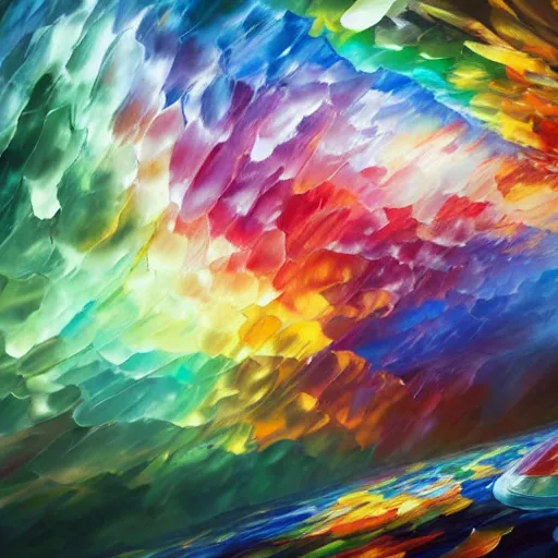 Image similar to long shot of a huge rainbow clear marble, concept art, by leonid afremov, by gerhard richter, jeff koons, volumetric light, smooth, depth perception, high depth of field, 4 k, unreal engine 5, ultradetailed, hyperrealistic, artstation