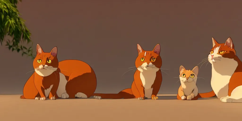 Image similar to a wholesome animation key shot of a brown cat and a grey cat napping in the sun studio ghibli pixar and disney animation sharp render