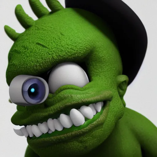 Image similar to a green hat with a monster's head on it, an ambient occlusion render by seuss dr, polycount contest winner, lyco art, rendered in maya, ambient occlusion, contest winner