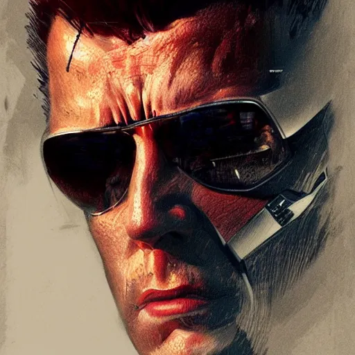 Image similar to a well designed portrait of terminator , detailed, realistic, sketch style, Artstation,Greg Rutkowski, 8K resolution.