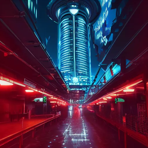 Image similar to auckland sky tower furturistic beacon, dynamic lighting, cinematic composition, upside down stranger things, cyberpunk, evil, artstation, octane render