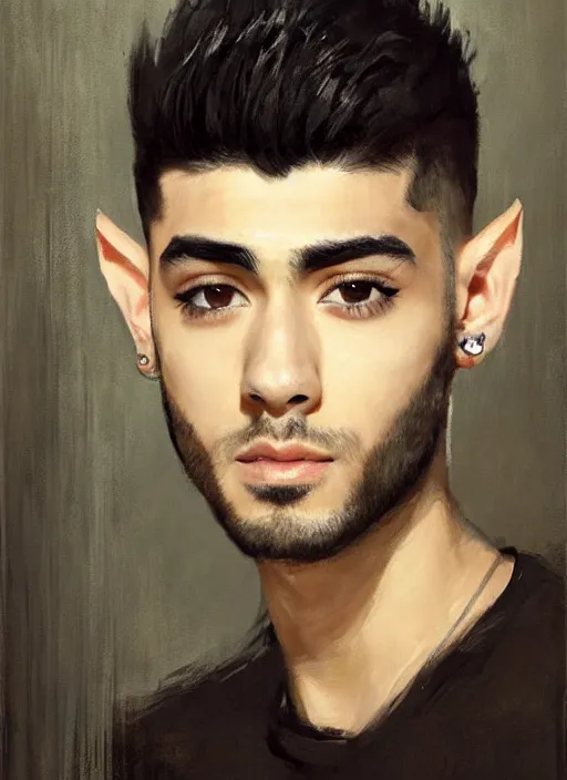 Image similar to portrait painting of zayn malik as an elf by jeremy mann, only one head single portrait, pointy ears