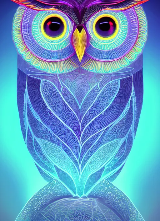 Image similar to symmetry!! product render poster vivid colors divine proportion owl, divine, glowing fog intricate, elegant, highly detailed, digital painting, artstation, concept art, smooth, sharp focus, illustration,