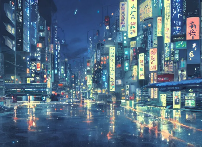 Image similar to beautiful anime landscape of tokyo at night by makoto shinkai