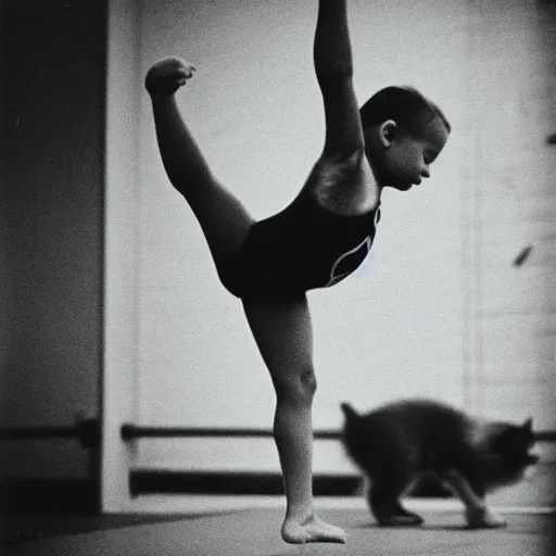 Image similar to 35mm Kodak photos of beautiful cats doing gymnastics