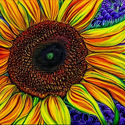 Prompt: Photorealistic painting of the world's most beautiful sunflower, Hyperdetailed, pretty colors, 108 megapixels, artstation concept art