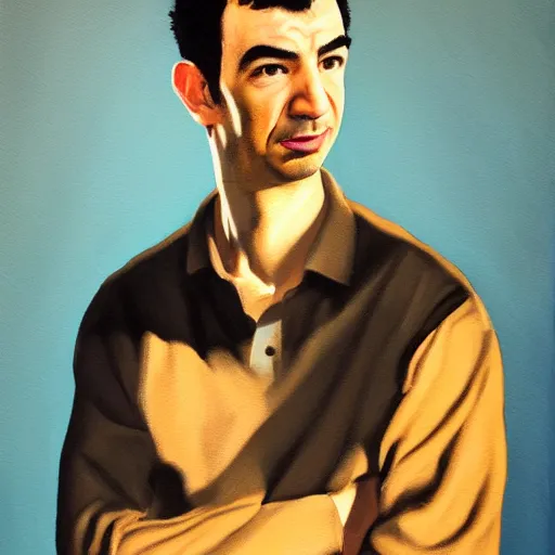 Prompt: a painted portrait of nathan fielder in dramatic lighting