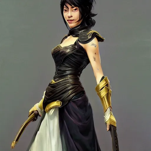 Prompt: cassandra cain in a wedding dress, with long hair!, cg animation, riot entertainment, arcane, realistic, character select portrait, by artgerm, greg rutkowski, alphonse mucha, 3 d