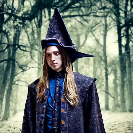 Prompt: a photorealistic male wizard teenager wearing wizard outfit, sharp focus, photograph