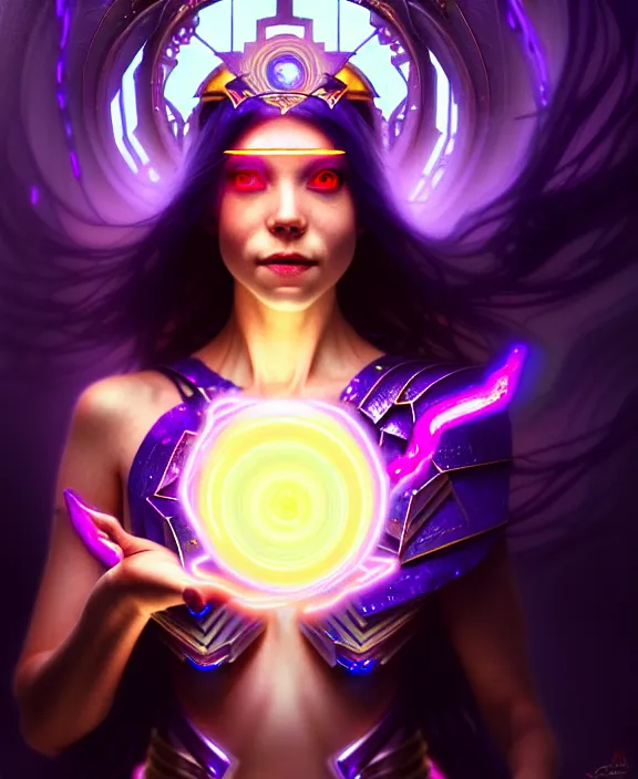 Image similar to a whirlwind of souls rushing inside the metaverse, half body, glowin eyes, tiara with sapphire, pharaoh, android, cyberpunk, d & d, fantasy, intricate, elegant, highly detailed, colorful, vivid color, digital painting, artstation, concept art, art by artgerm and greg rutkowski and alphonse mucha and ruan jia