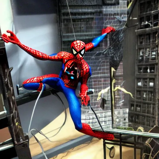 Image similar to a photo of a stopmotion animation filming set of spiderman 3 still