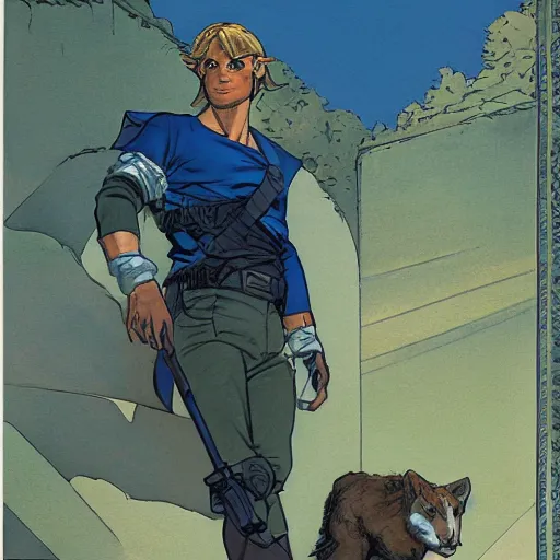 Prompt: a portrait of Link in a scenic environment by Chaykin, Howard.