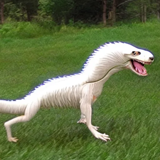 Prompt: photo of a hybrid between a dog and a velociraptor