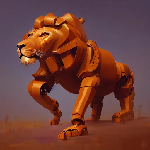 Image similar to a robotic lion , artwork by Sergey Kolesov, detailed, dynamic, cinematic composition