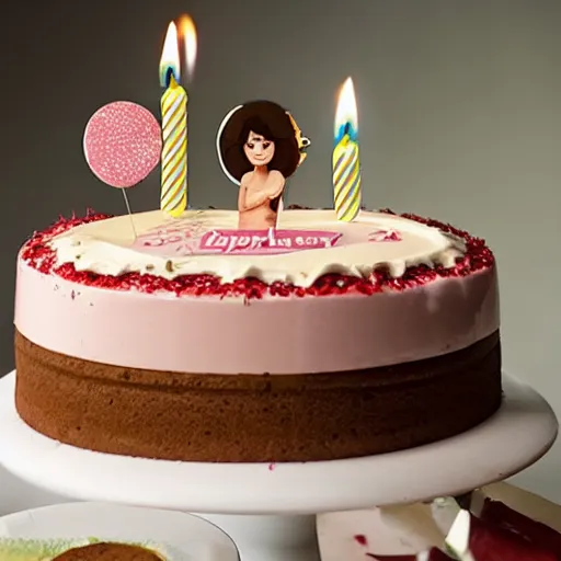 Prompt: aubrey plaza as a birthday cake : : highly detailled food photography,