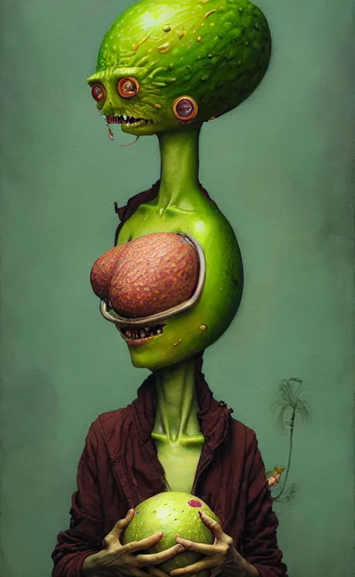 Image similar to imaginative anthro avocado creature painting by chiara bautista, beksinski and norman rockwell and greg rutkowski weta studio, tom bagshaw and lucasfilm