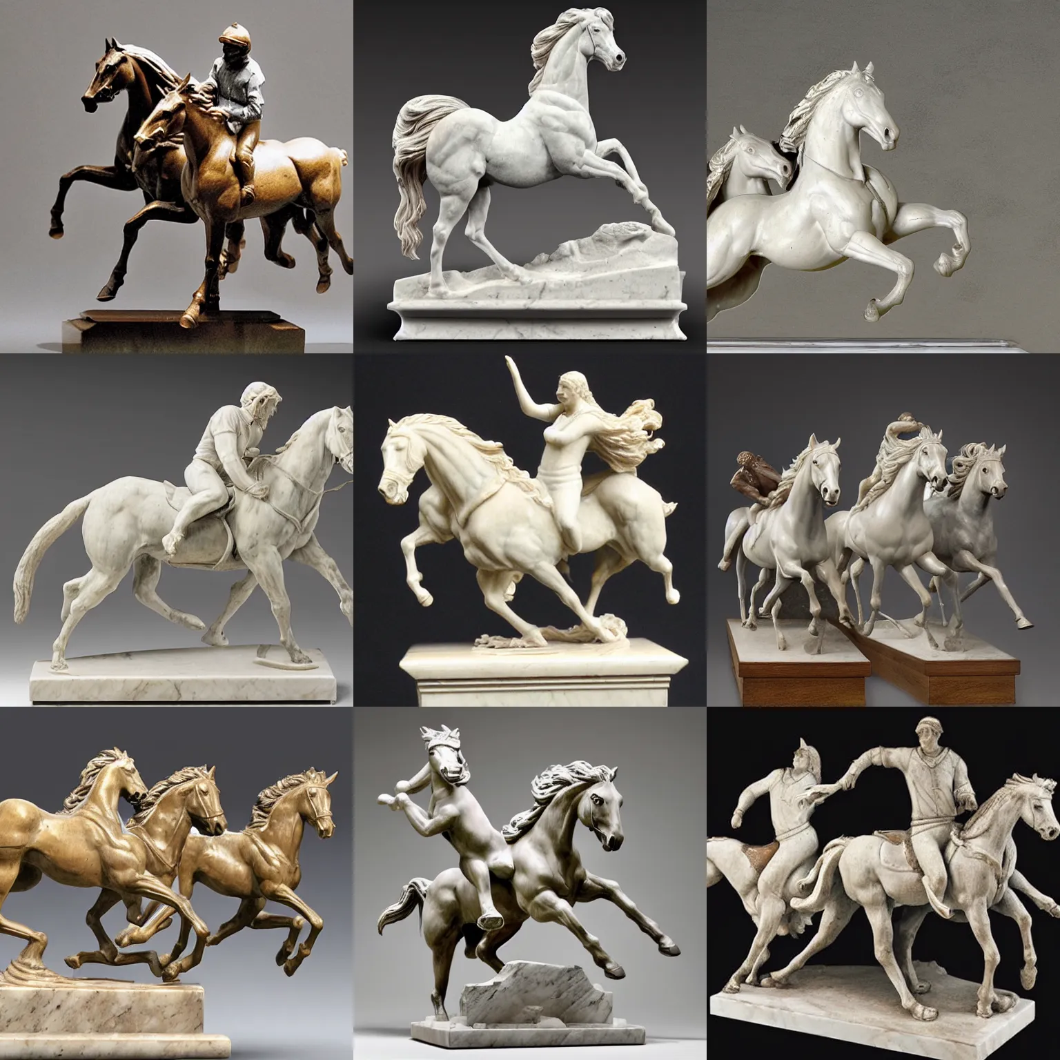 Prompt: horse race, marble, renaissance sculpture