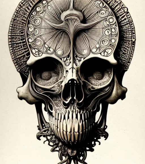 Image similar to art forms of nature by ernst haeckel, memento mori by arthur rackham, ornate antique porcelain beautiful skull mask, ultrasharp, photorealistic, hyperdetailed, octane render, polished, art nouveau, neo - gothic, gothic, intricate ornamental organic filigree, art nouveau botanicals, art forms of nature by ernst haeckel, horizontal symmetry, symbolist, visionary