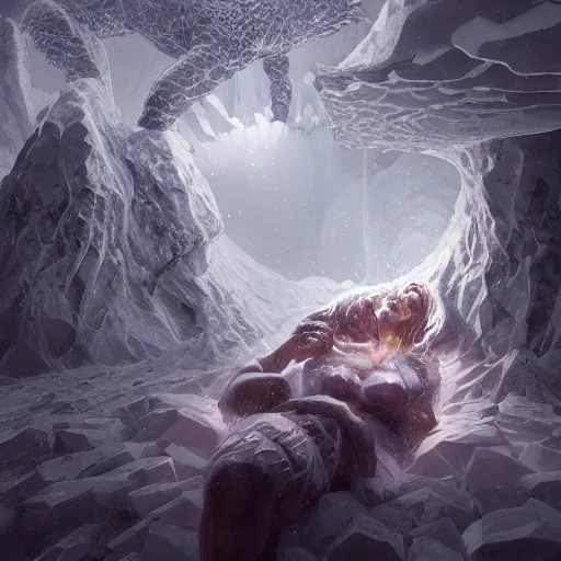 Image similar to A monster in the Arctic covered in snow, fractal Lighting, by Stanley Artgerm Lau, WLOP, Rossdraws, James Jean, Andrei Riabovitchev, Marc Simonetti, and Sakimichan, trending on artstation