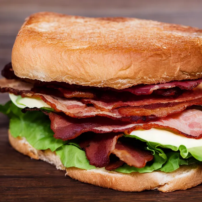 Prompt: hq studio portrait of a most delicious bacon sandwich