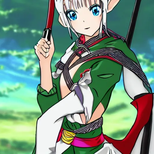 Prompt: Elf Samurai girl, anime style