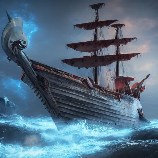 Image similar to ancient ship battle, highly detailed, photorealistic portrait, bright studio setting, studio lighting, crisp quality and light reflections, unreal engine 5 quality render