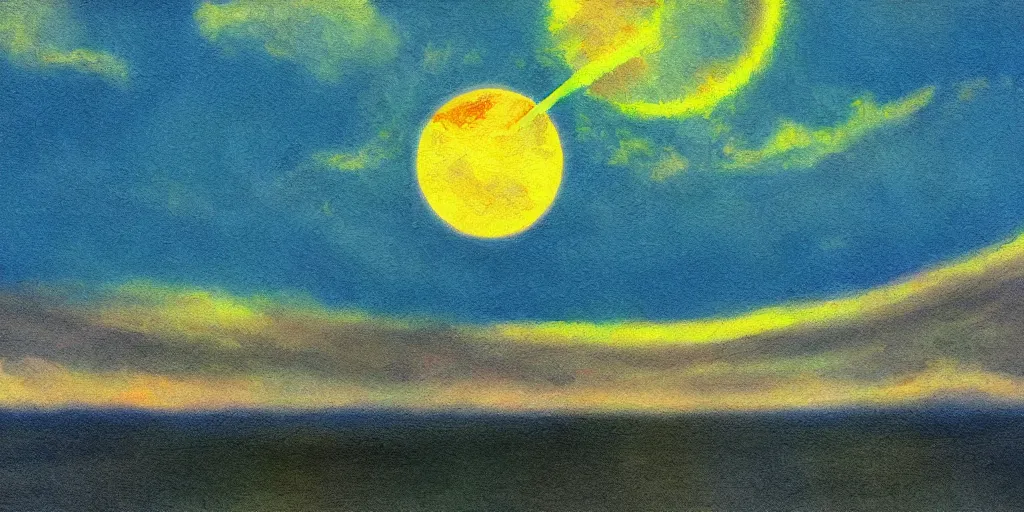 Image similar to impressionist painting of solar eclipse, dramatic light, digital painting