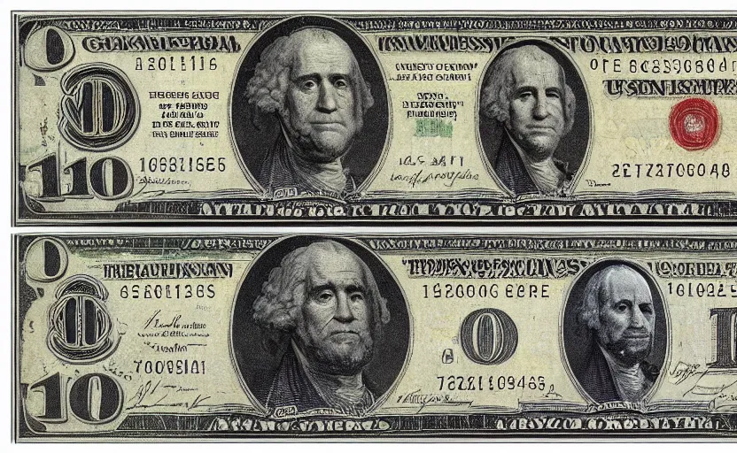 rectangular photograph of four dollar u. s. currency | Stable Diffusion