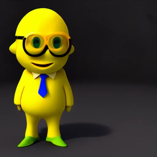 Prompt: a 3d render of a lemon character with a business suit on, 24 mm lens