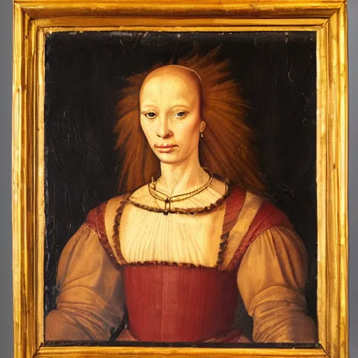 Prompt: a renaissance style portrait painting of lion human hybrid