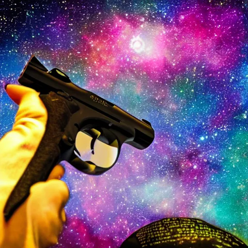 Prompt: a gun shooting colorful cosmos