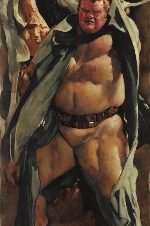 Prompt: full length portrait of huge hulking muscular kenneth mcmillan as baron vladimir harkonnen, simple background, painted by jack kirby, lawrence alma tadema, norman rockwell, greg staples, wayne barlow, neville page