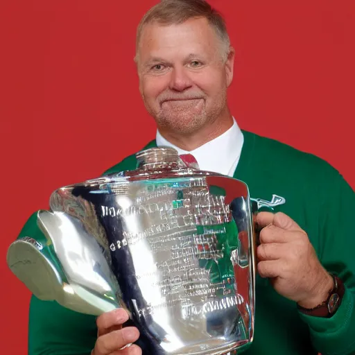 Image similar to portrait of Chuck Clark holding the Lombardi Trophy, extremely detailed, detailed and realistic face, photo realistic, 8k