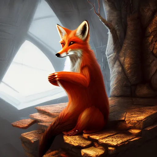 Prompt: an anthropomorphic fox wearing a t-shirt and leans, sitting on a couch, 8k resolution matte fantasy painting, cinematic lighting, DeviantArt, Artstation