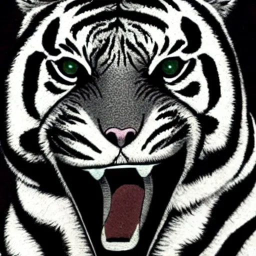 Image similar to a tiger head, junji ito,