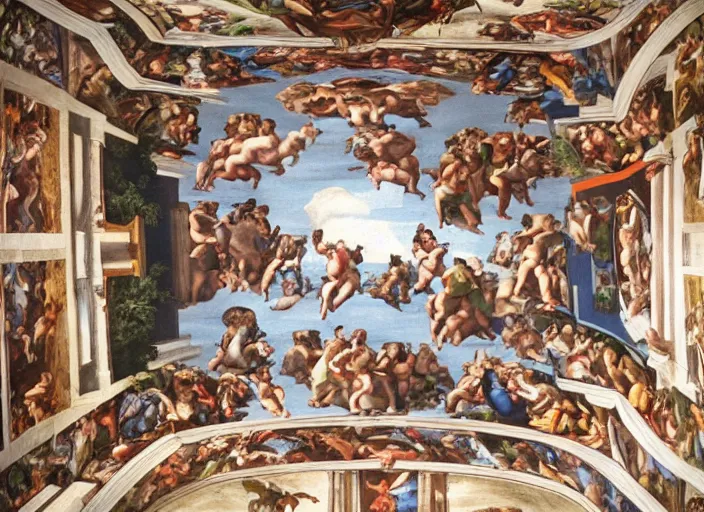 Image similar to Bill Gates painting the Sistine Chapel 4k