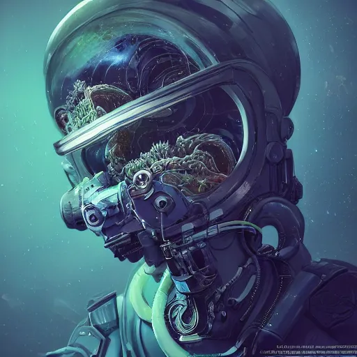 Image similar to hyperrealistic portrait of a squid monster astronaut, full body portrait, well lit, intricate abstract. cyberpunk, intricate artwork, by Tooth Wu, wlop, beeple. octane render, in the style of Jin Kagetsu, James Jean and wlop, highly detailed, sharp focus, intricate concept art, digital painting, ambient lighting, 4k, artstation