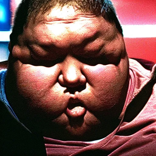 Prompt: a morbidly obese person in 8 mile ( 2 0 0 2 ), cinematic, dramatic, movie,