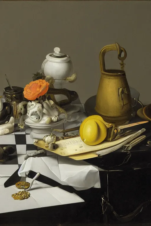 Image similar to a vanitas painting from the 21st century by pieter claesz